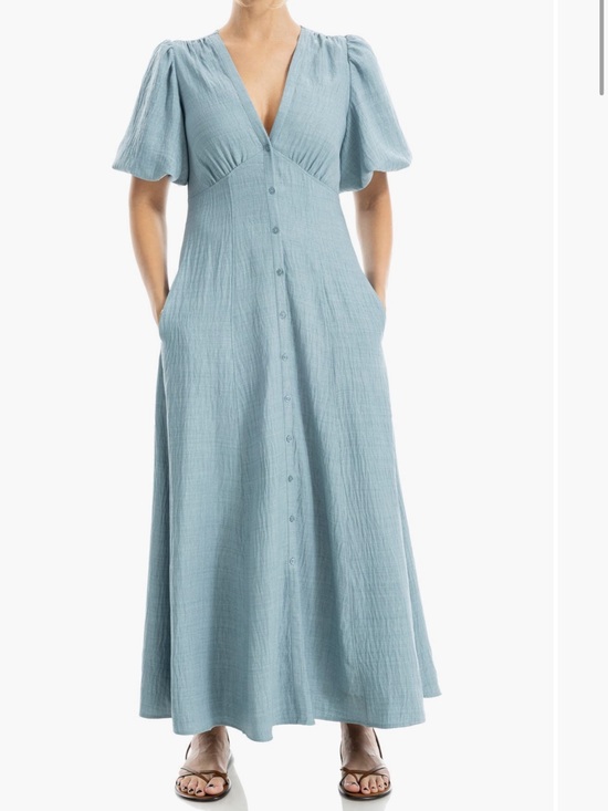 Max Studio Dresses & Skirts - Max Studio Sage Green Button-Front Midi Dress with Puff Sleeves